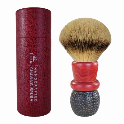 Olive wood rusticated shaving brush with 28mm silvertip knot